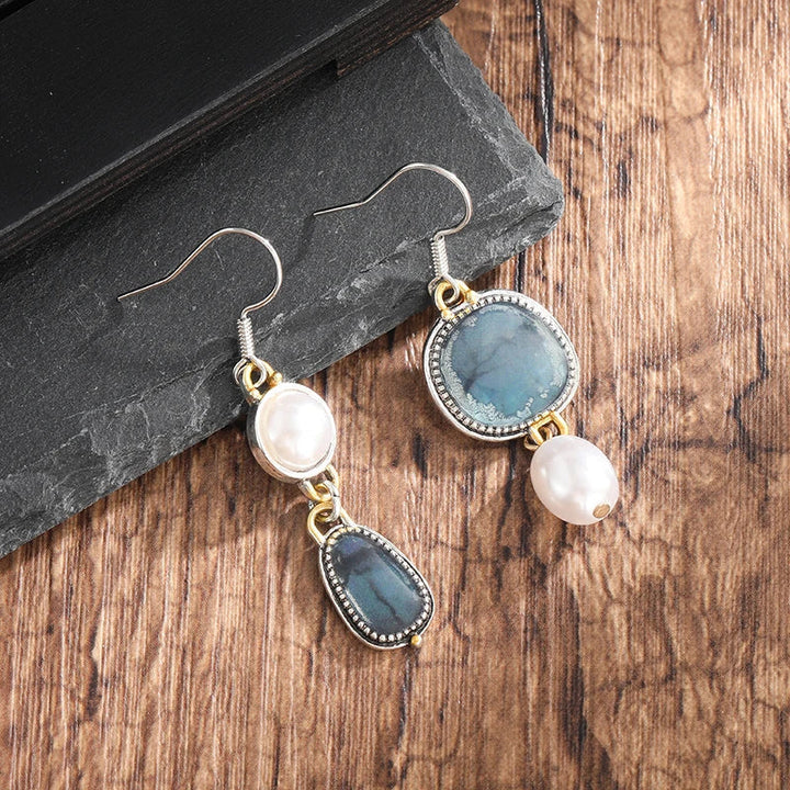 Boucles d'oreilles en pierre naturelle bleu rétro