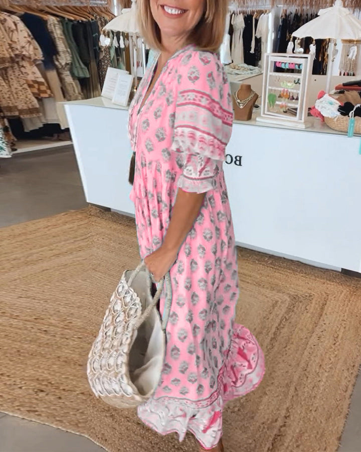 Peyton – Robe Bohémienne à Manches Lanternes Longues