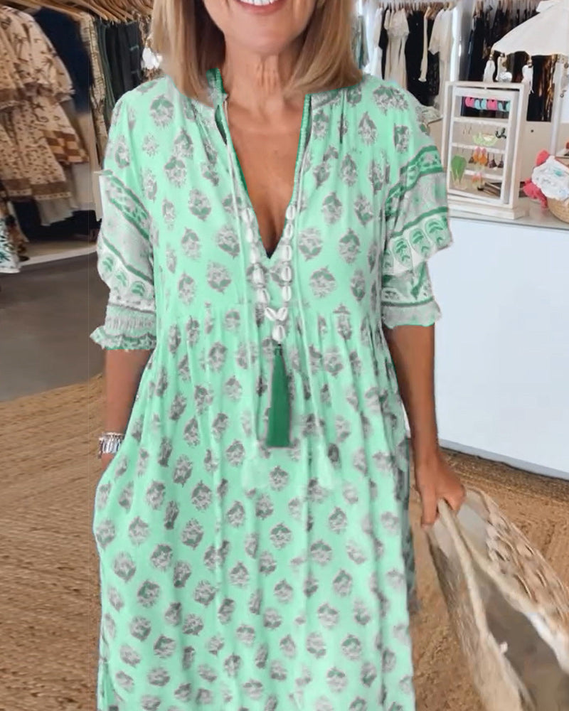 Peyton – Robe Bohémienne à Manches Lanternes Longues