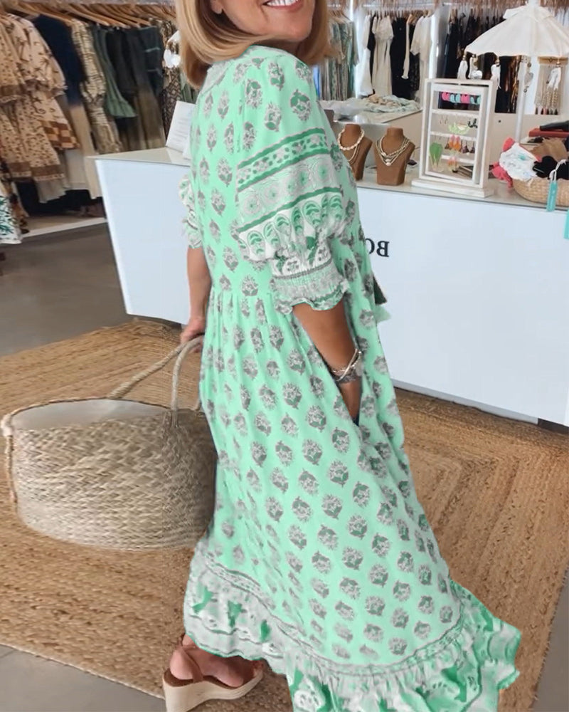 Peyton – Robe Bohémienne à Manches Lanternes Longues