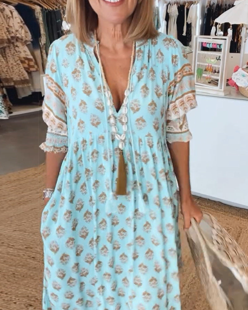 Peyton – Robe Bohémienne à Manches Lanternes Longues