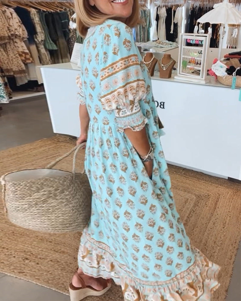 Peyton – Robe Bohémienne à Manches Lanternes Longues