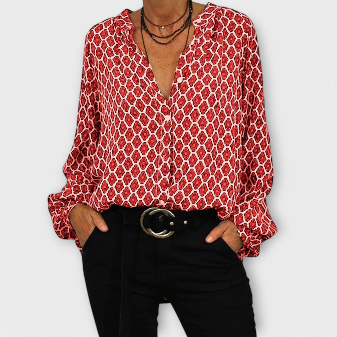 Blouse Élégante avec Décolleté en V et Manches Longues