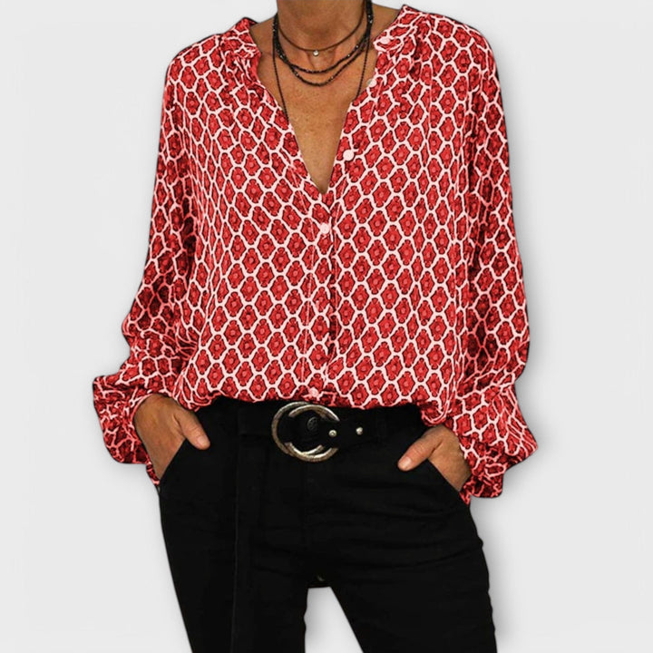 Blouse Élégante avec Décolleté en V et Manches Longues