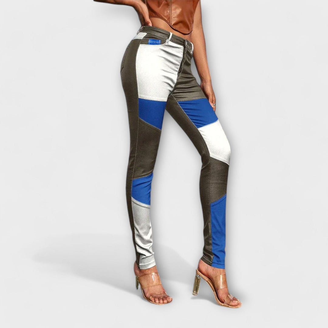 Pantalon à Motif Color Block