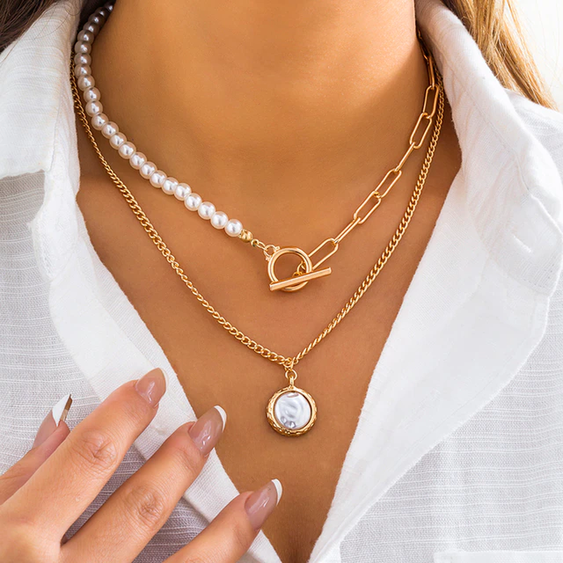 Collier de Perles Vintage en Design Multi-Couche