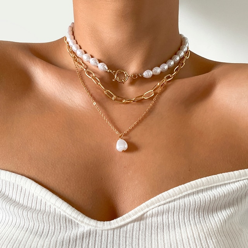 Collier de Perles Vintage en Design Multi-Couche