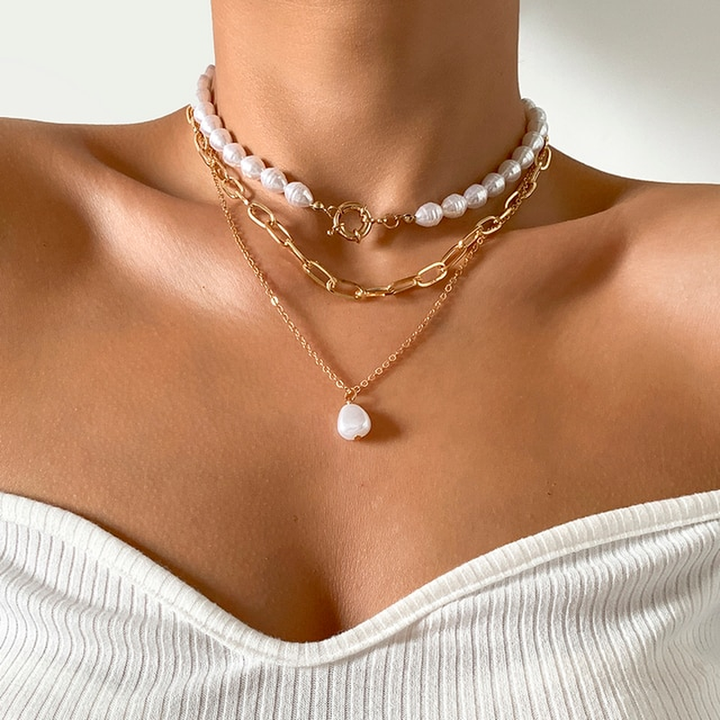 Collier de Perles Vintage en Design Multi-Couche