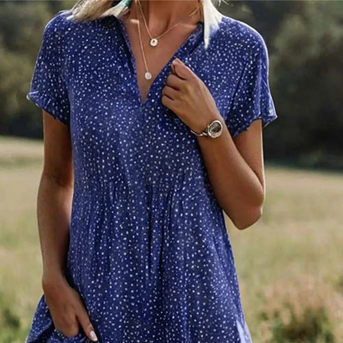 Azalée - Robe imprimée à manches courtes et décolleté en V évasée